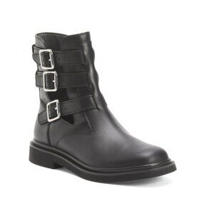 FRANCO SARTO Black Leather Argo Combat Boots